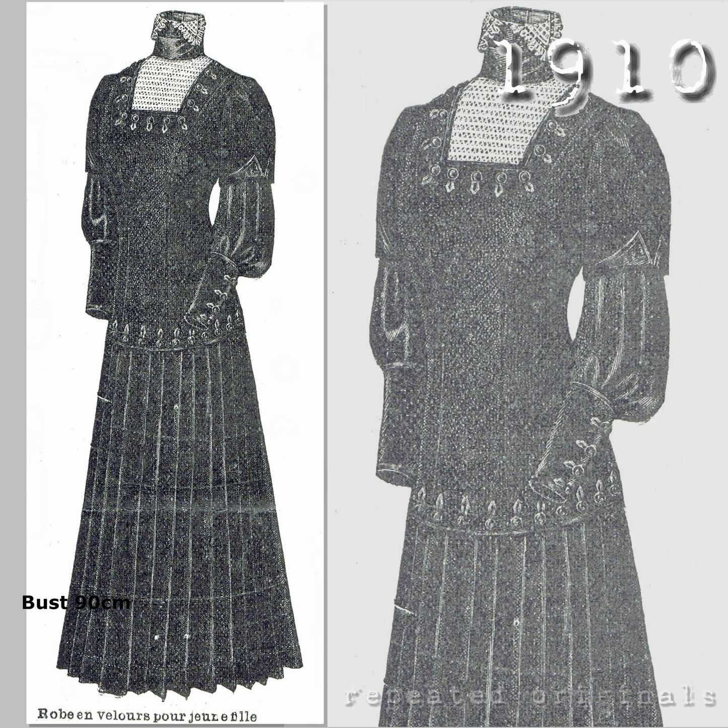 1910 Velvet Dress Sewing Pattern - INSTANT DOWNLOAD PDF