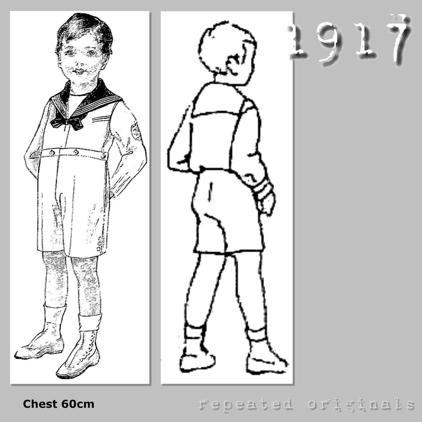 1917 Sailor Suit for Boy 2 Years Sewing Pattern - INSTANT DOWNLOAD PDF