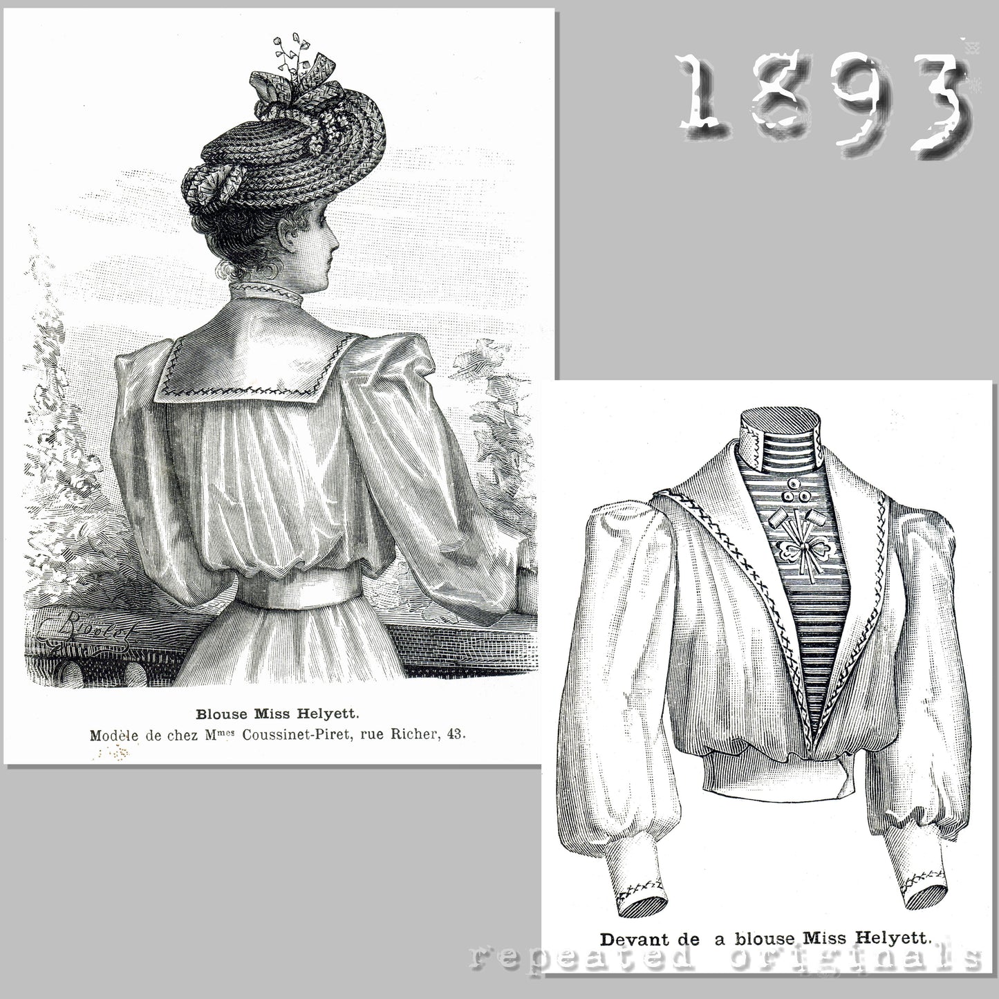 1893 Miss Helyett Blouse Sewing Pattern - INSTANT DOWNLOAD PDF