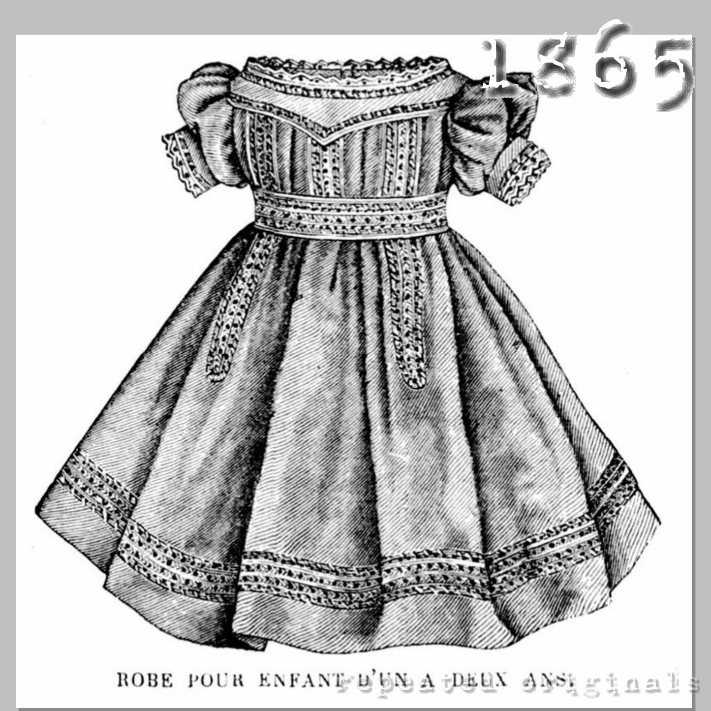 1865 Dress for child 1 - 2 Years Sewing Pattern - INSTANT DOWNLOAD PDF