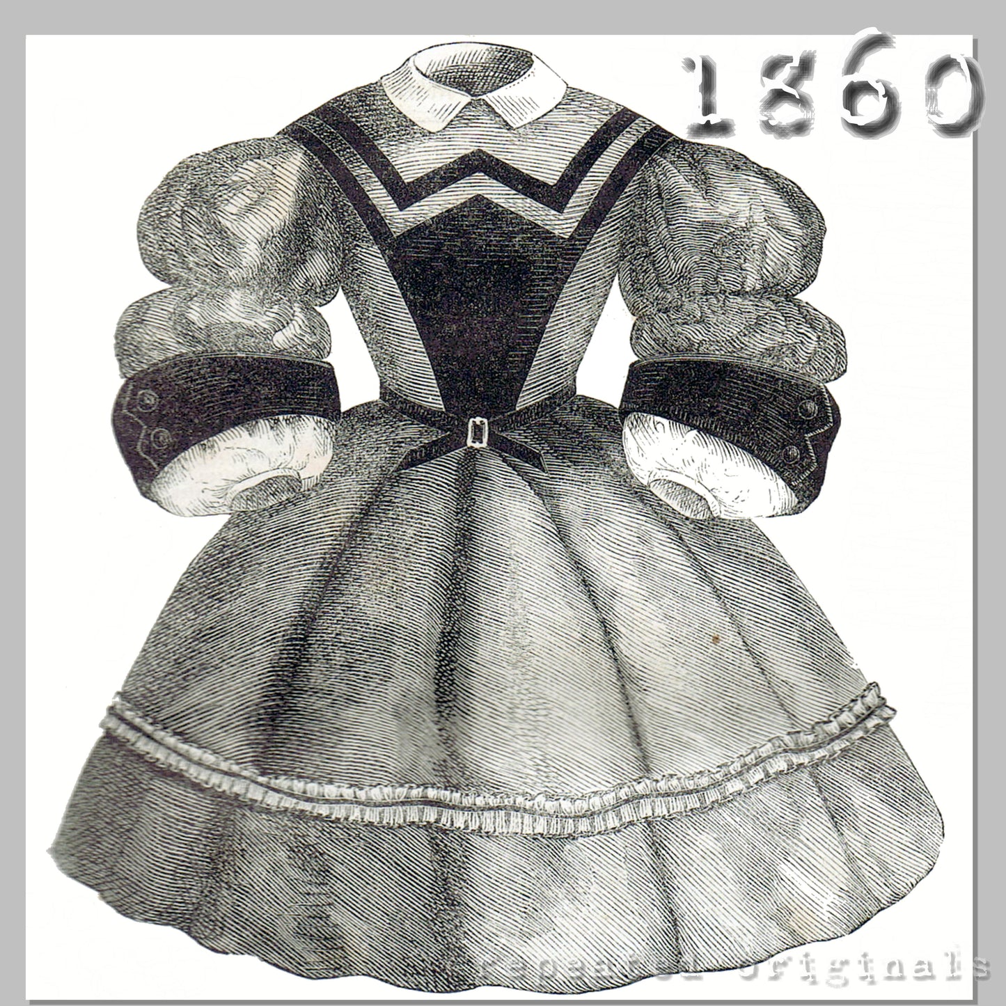 1860 High Waisted Dress - Girl 8-10 Years - Sewing Pattern - INSTANT DOWNLOAD PDF