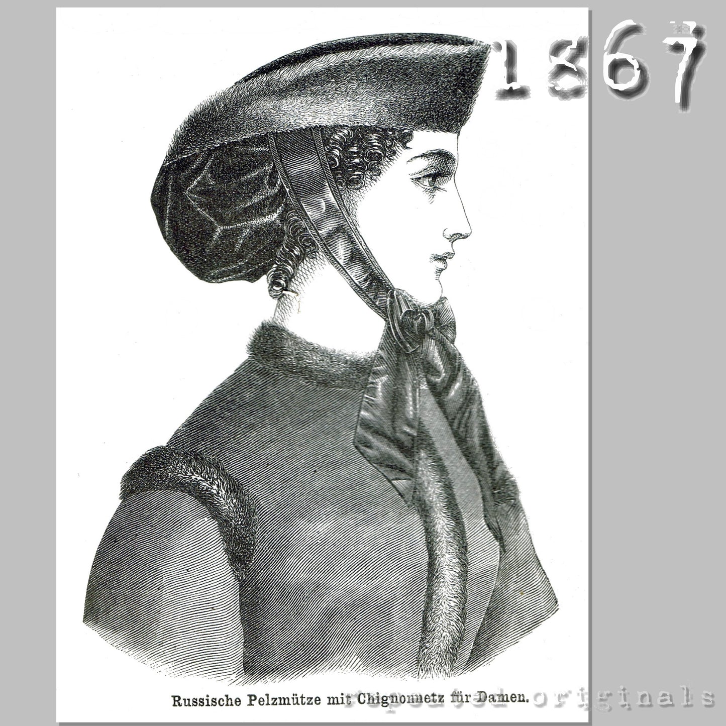1867 Fur Hat with Chignon Sewing Pattern - INSTANT DOWNLOAD PDF