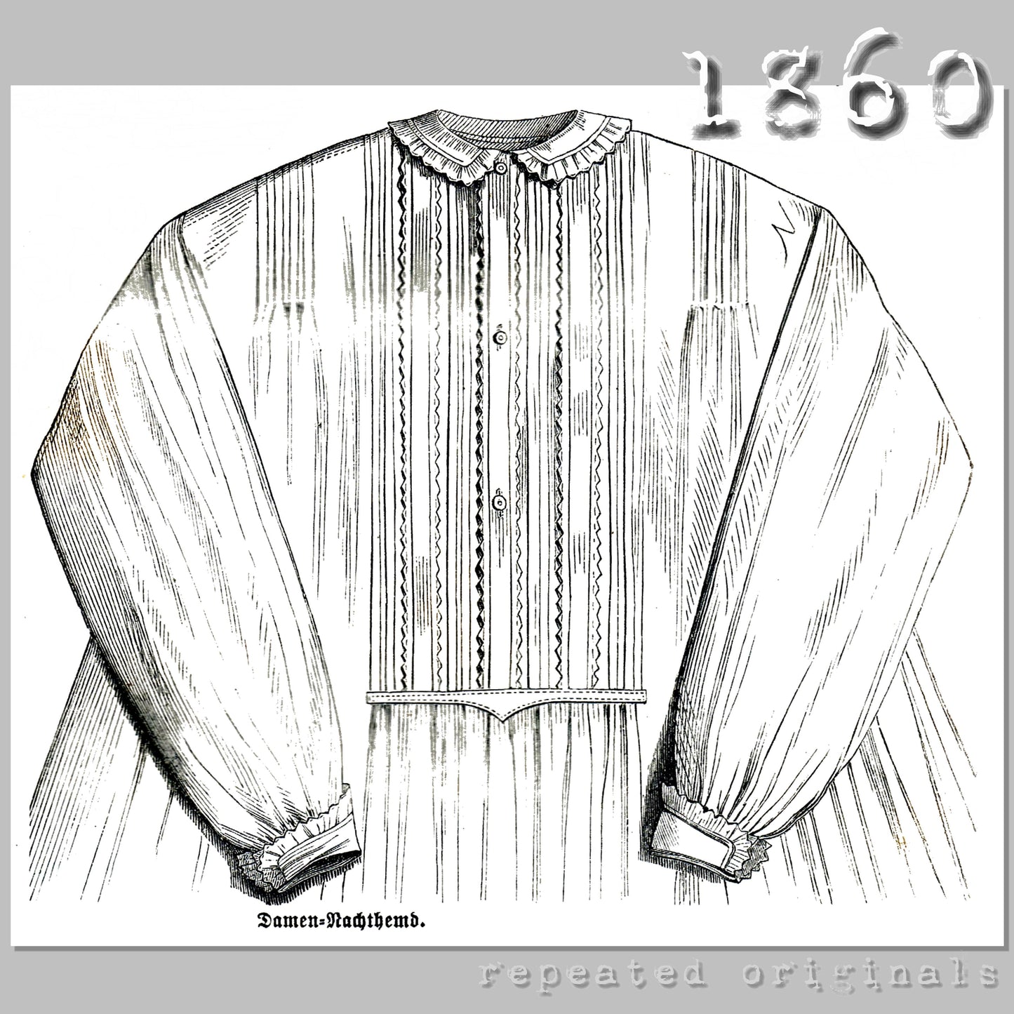 1860 Ladies Nightdress Sewing Pattern - INSTANT DOWNLOAD PDF