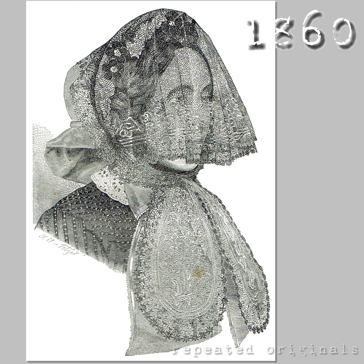 1860 Embroidered Veil for Bonnet Sewing Pattern - INSTANT DOWNLOAD PDF