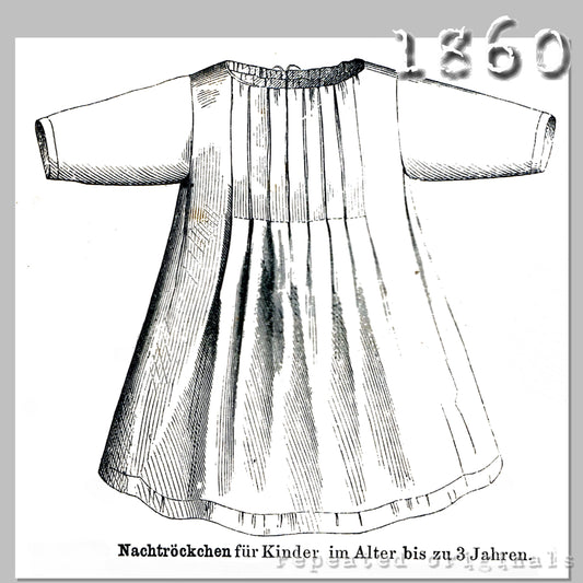 1860 Nightgown for Child up to 3 Years Sewing Pattern - INSTANT DOWNLOAD PDF