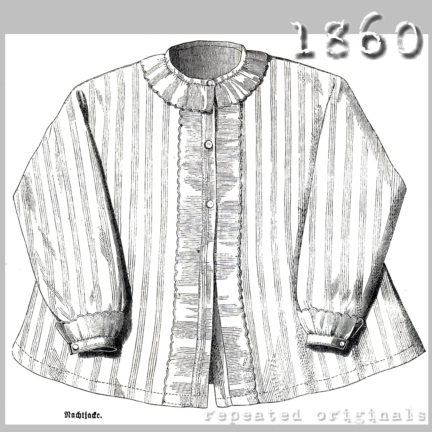 1860 Night Jacket Sewing Pattern - INSTANT DOWNLOAD PDF