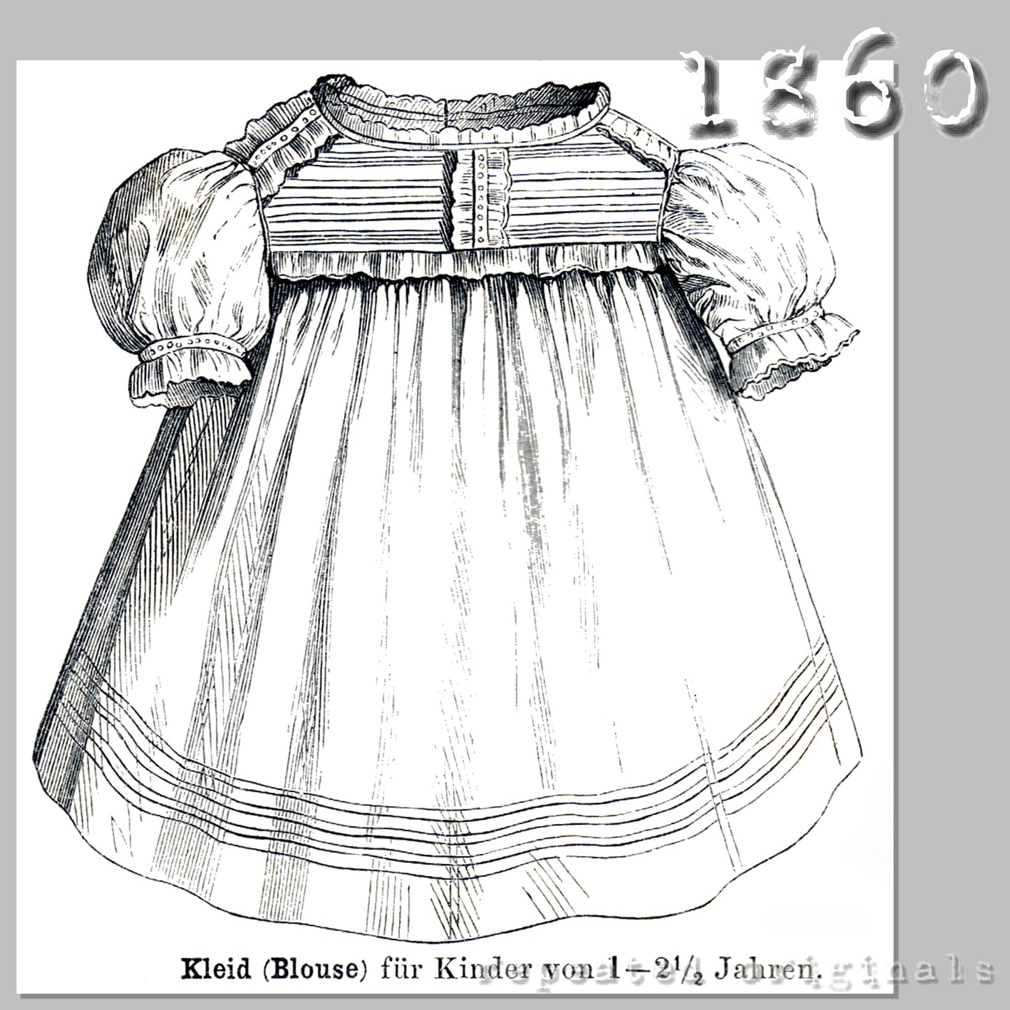 1860 Dress for Child aged 1 to 2 1/2 Years Sewing Pattern - INSTANT DOWNLOAD PDF