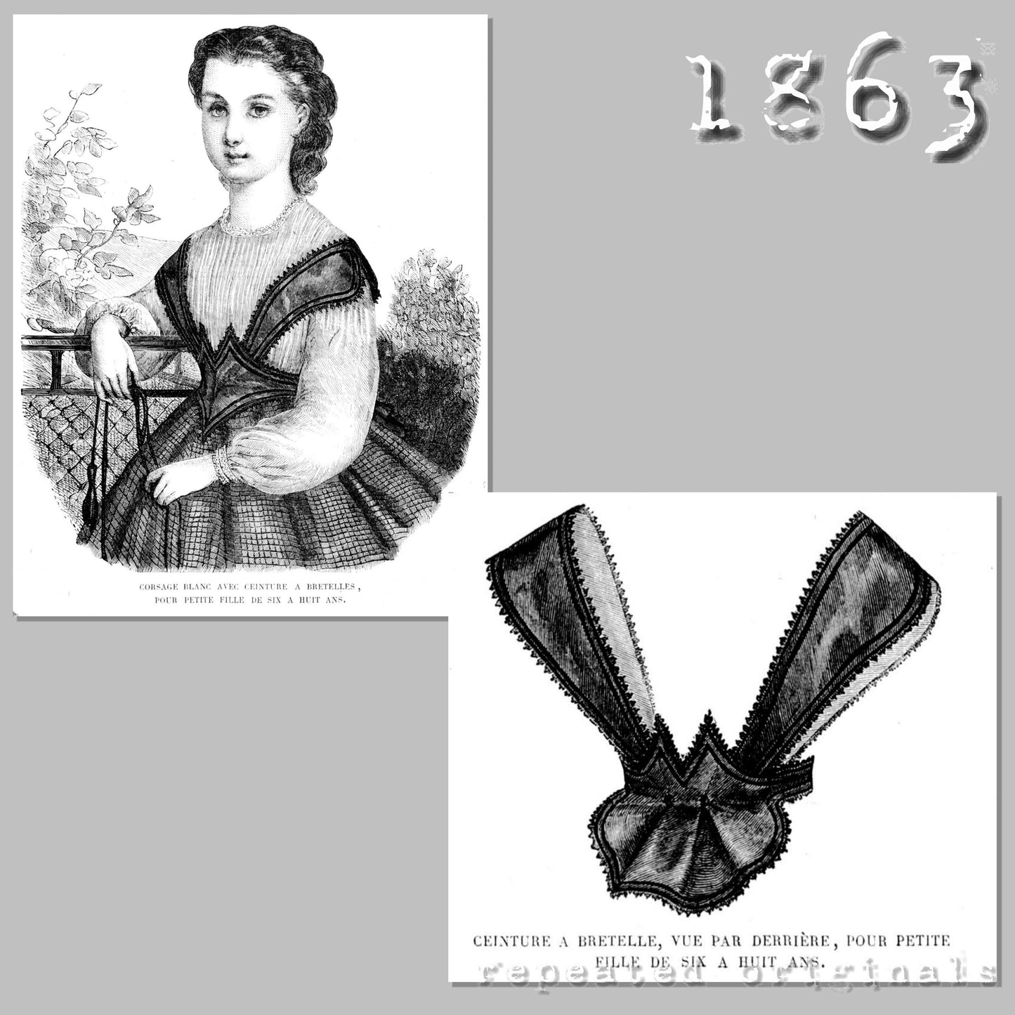 1863 Bodice and Belt with Bretelles for Girl 6 - 8 Sewing Pattern - INSTANT DOWNLOAD PDF