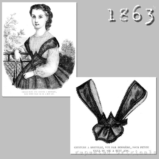 1863 Bodice and Belt with Bretelles for Girl 6 - 8 Sewing Pattern - INSTANT DOWNLOAD PDF