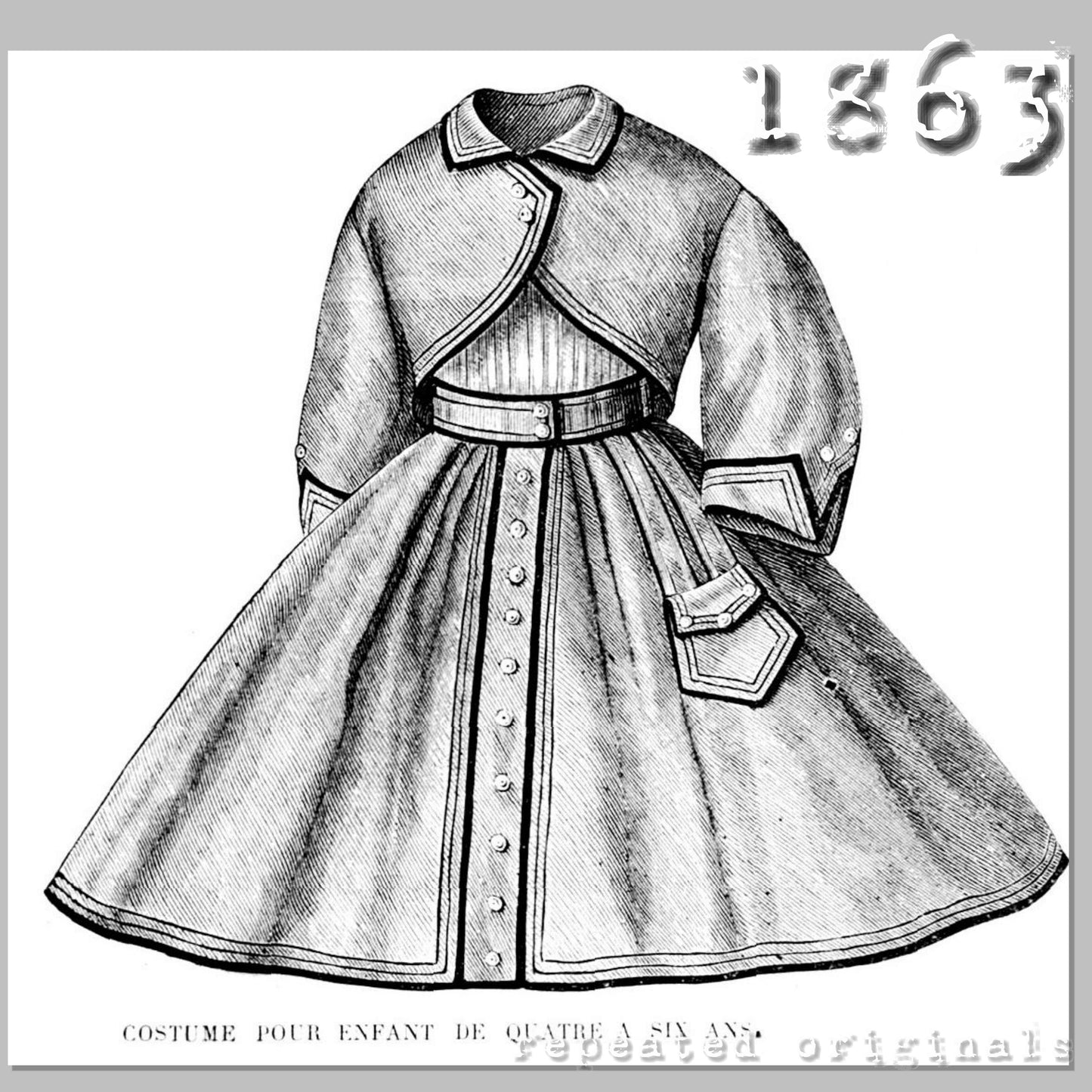 1863 Costume for Child 4 - 6 Years Sewing Pattern - INSTANT DOWNLOAD PDF