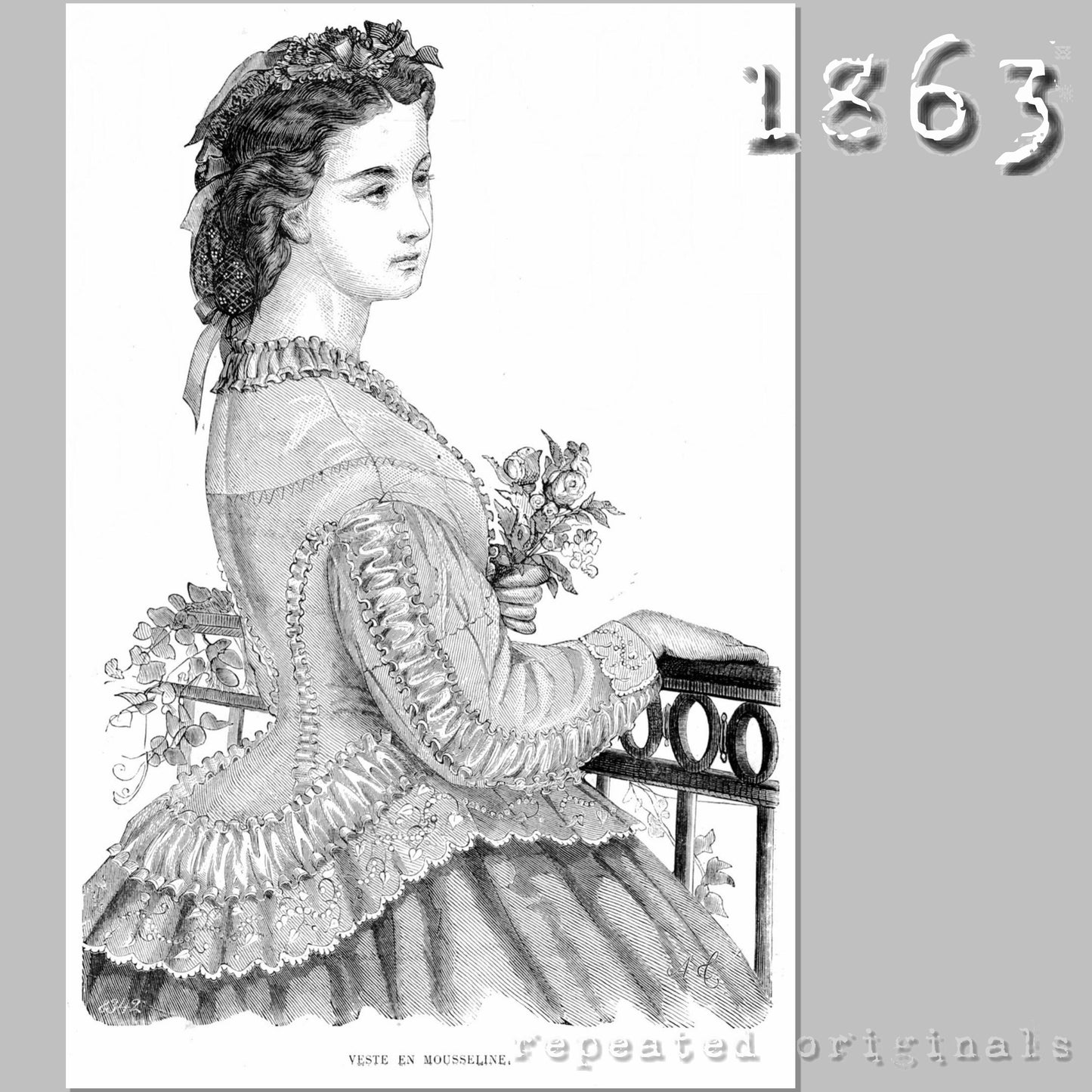 1863 White Chiffon Jacket Sewing Pattern - INSTANT DOWNLOAD PDF