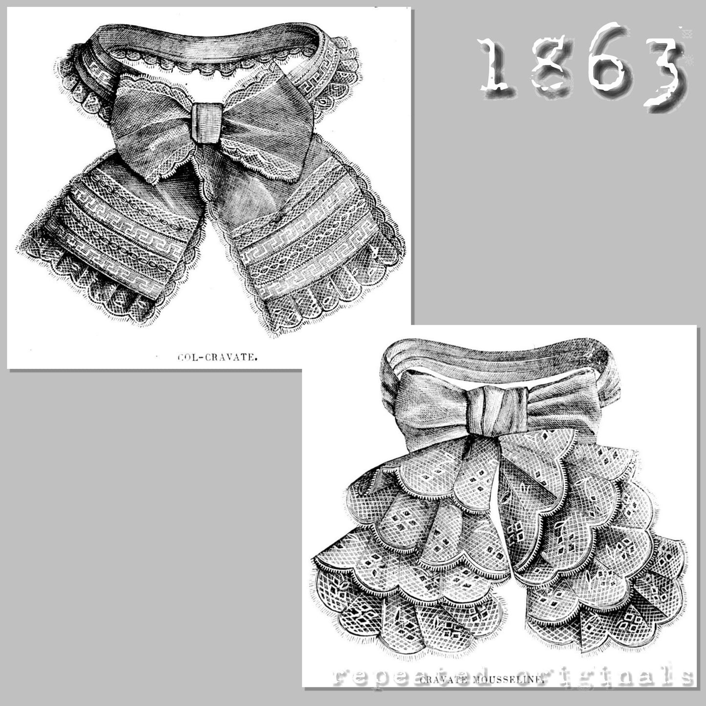 1863 2 Styles of Collar Trims Sewing Pattern - INSTANT DOWNLOAD PDF