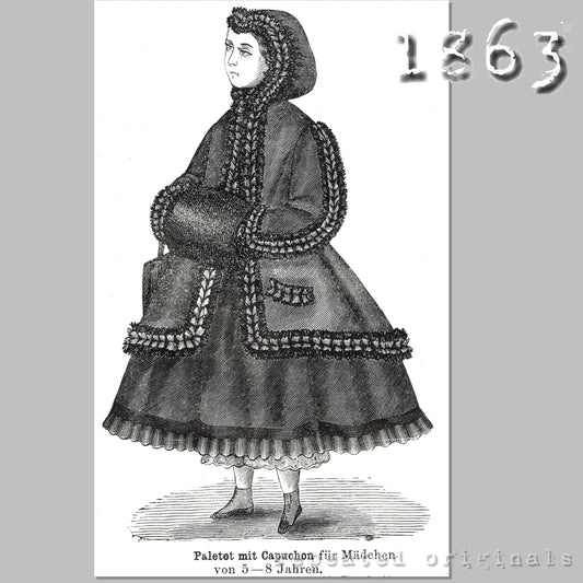 1863 Paletot with Capuchon for Girl 5 - 8 Years Sewing Pattern - INSTANT DOWNLOAD PDF