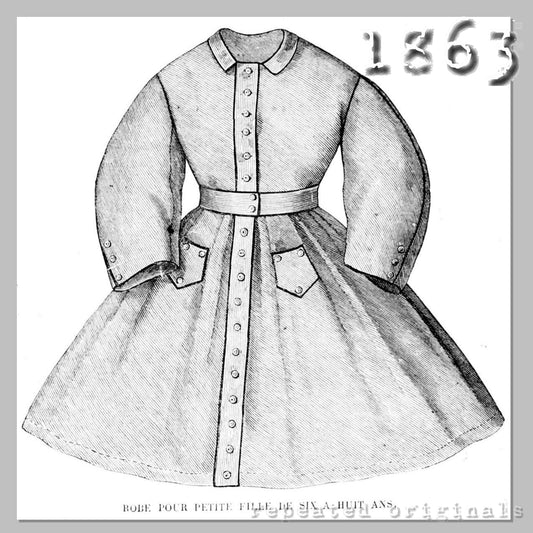 1863 Dress for Girl 6 - 8 Years Sewing Pattern - INSTANT DOWNLOAD PDF
