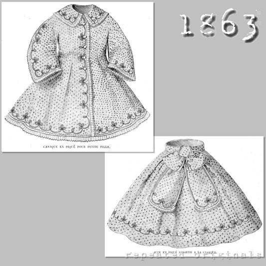 1863 Casaque and Skirt for Girl 5 - 7 Years Sewing Pattern - INSTANT DOWNLOAD PDF