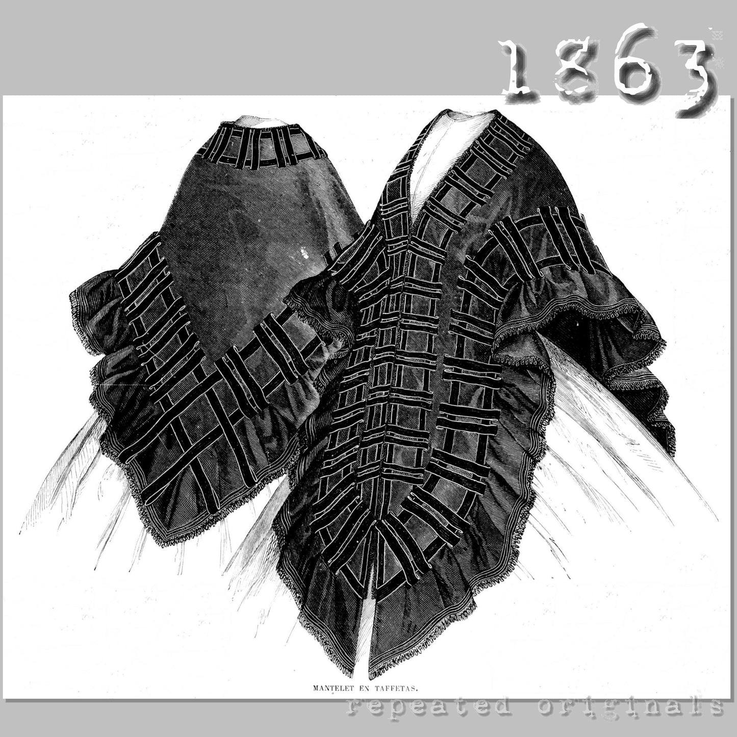 1863 Taffeta Mantle with Velvet Trimming Sewing Pattern - INSTANT DOWNLOAD PDF