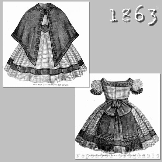 1863 Dress with Shawl for Girl 4 - 6 Years Sewing Pattern - INSTANT DOWNLOAD PDF