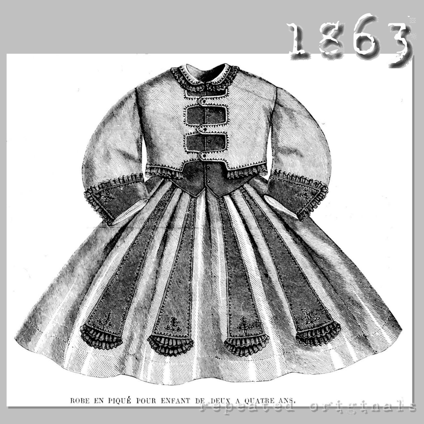 1863 Child's Dress 2 - 4 Years Sewing Pattern - INSTANT DOWNLOAD PDF