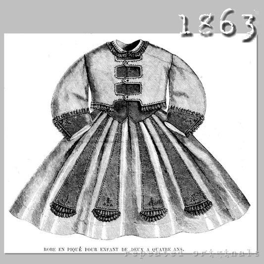 1863 Child's Dress 2 - 4 Years Sewing Pattern - INSTANT DOWNLOAD PDF