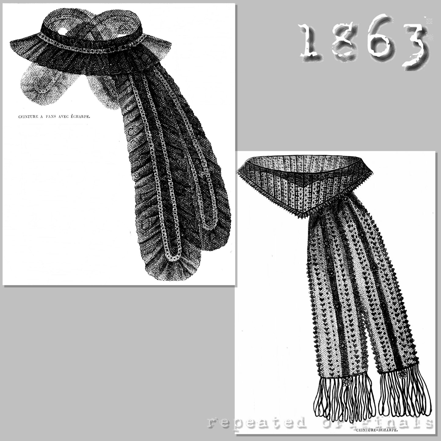 1863 Two Styles of Sash Belts Sewing Pattern - INSTANT DOWNLOAD PDF