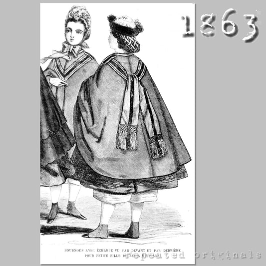 1863 Bournous for Girl 6 - 8 Years Sewing Pattern - INSTANT DOWNLOAD PDF