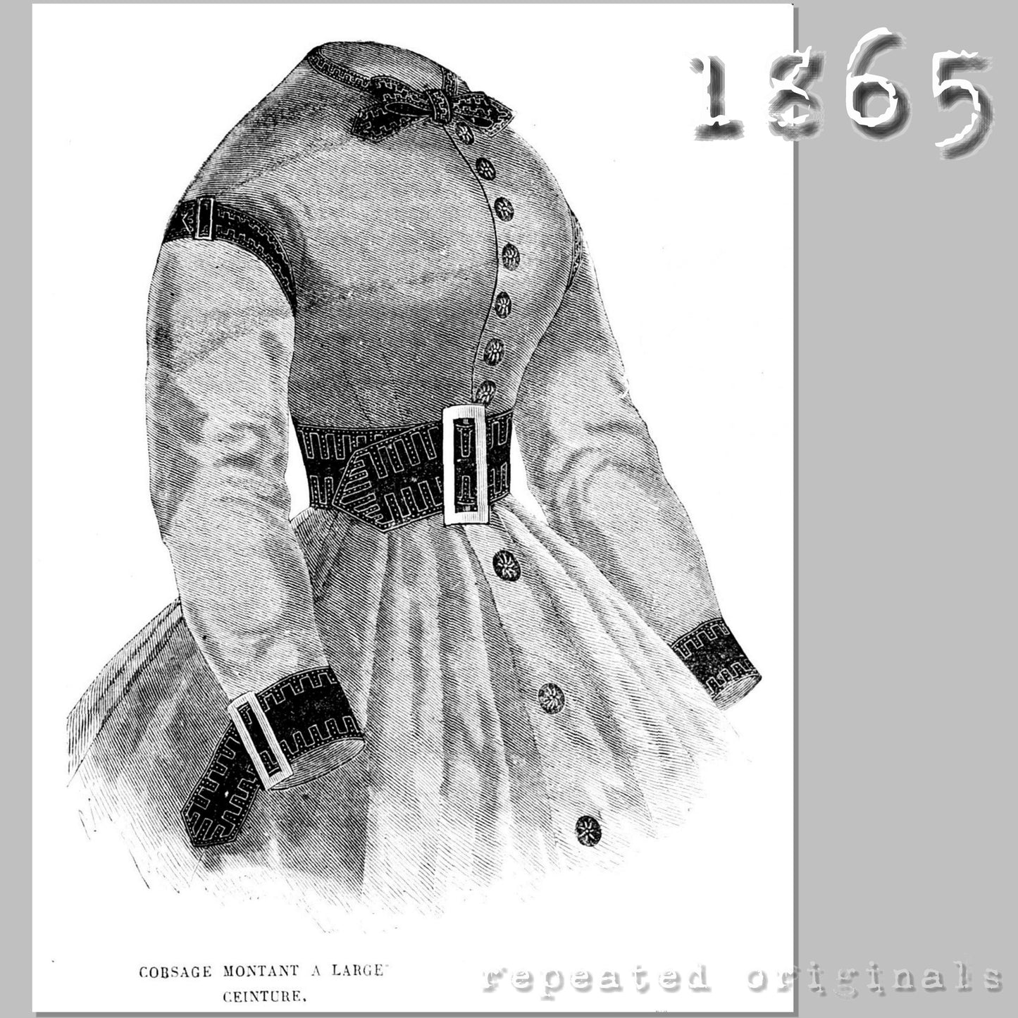1865 Bodice Waisted Bodice with Belt Sewing Pattern - INSTANT DOWNLOAD PDF
