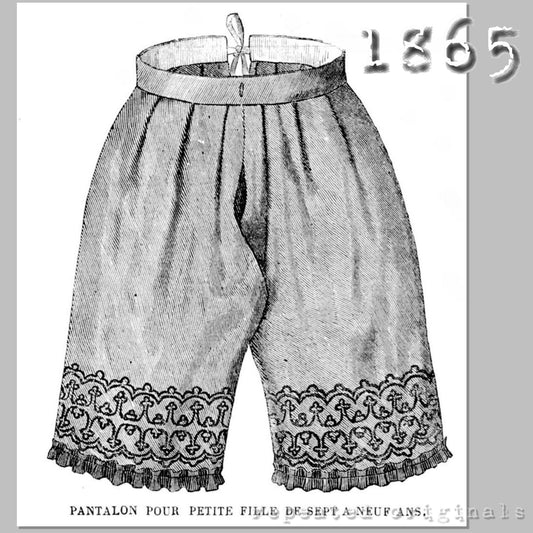 1865 Pantaloons for Girl 7 - 9 Years Sewing Pattern - INSTANT DOWNLOAD PDF