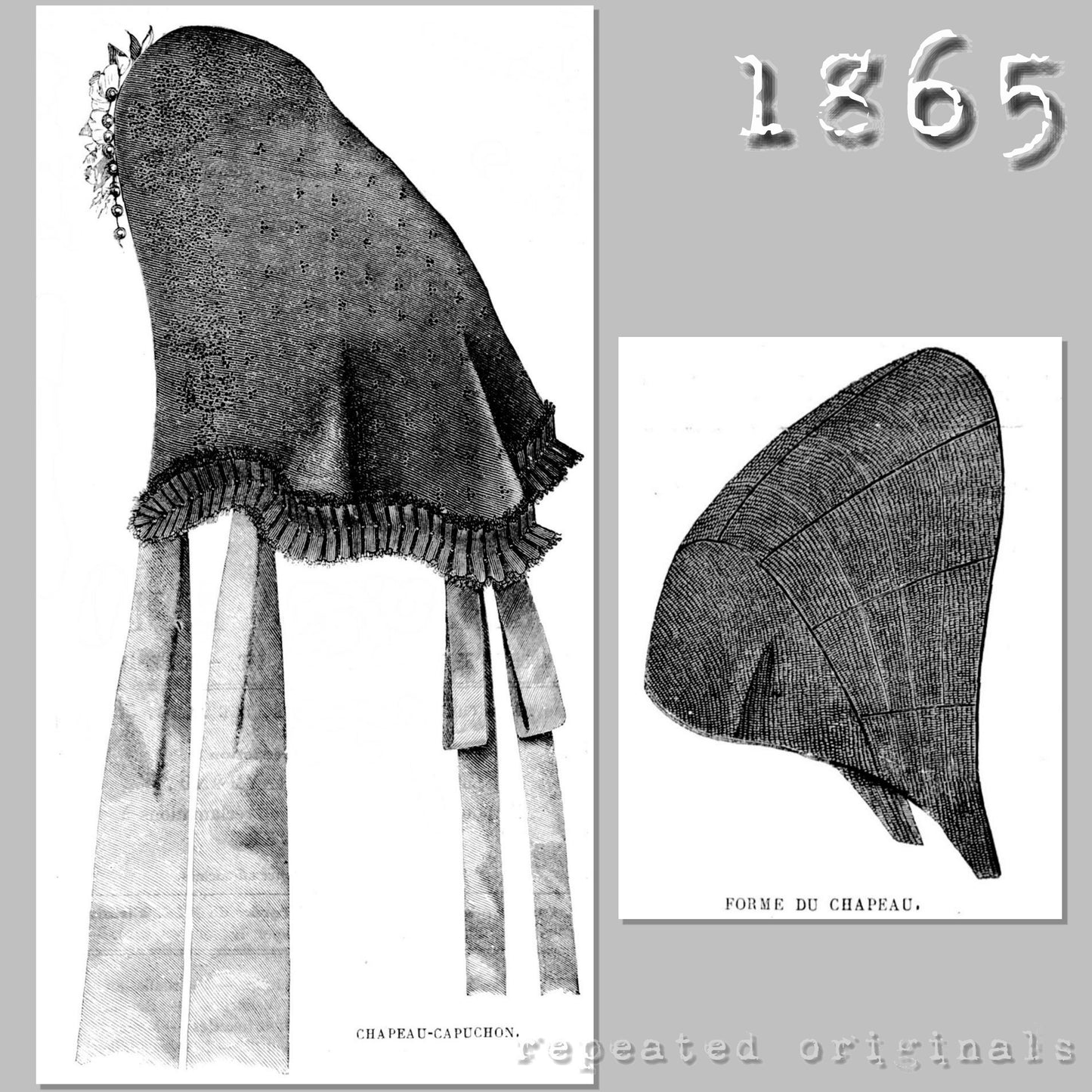 1865 Hooded Hat/Bonnet Sewing Pattern - INSTANT DOWNLOAD PDF