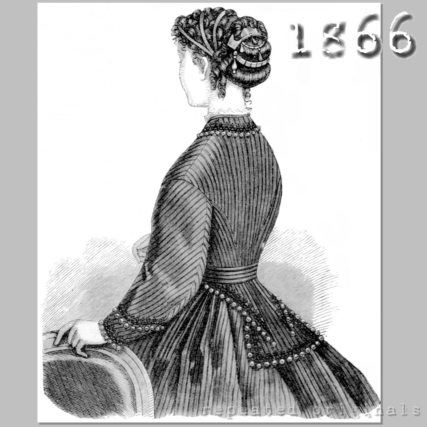 1866 High Waisted Bodice with Basques and Belt Sewing Pattern - INSTANT DOWNLOAD PDF