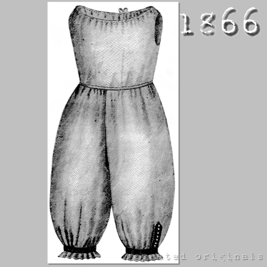 1866 Pants with Bodice for Girl 8 - 10 Years Sewing Pattern - INSTANT DOWNLOAD PDF