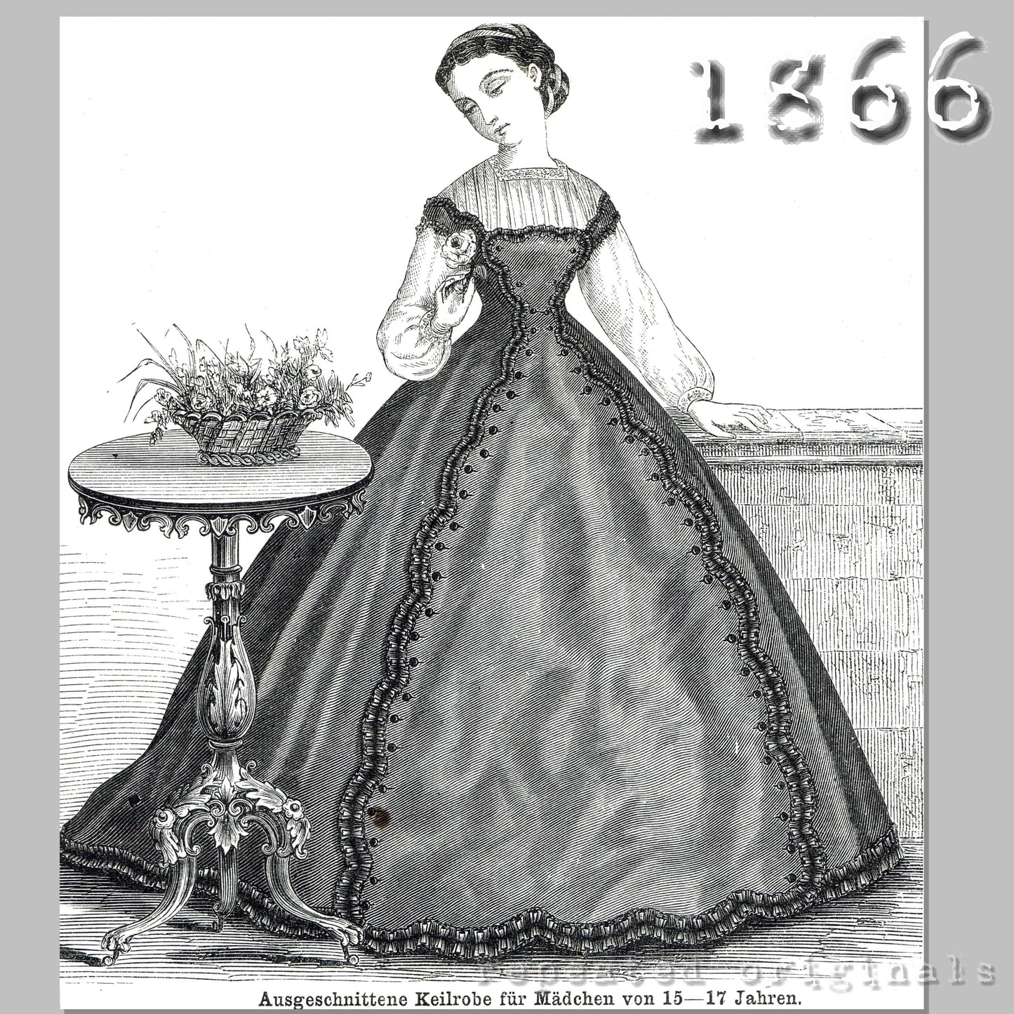 1866 Princess Style Dress for Girls 15 - 17 years Sewing Pattern - INSTANT DOWNLOAD PDF