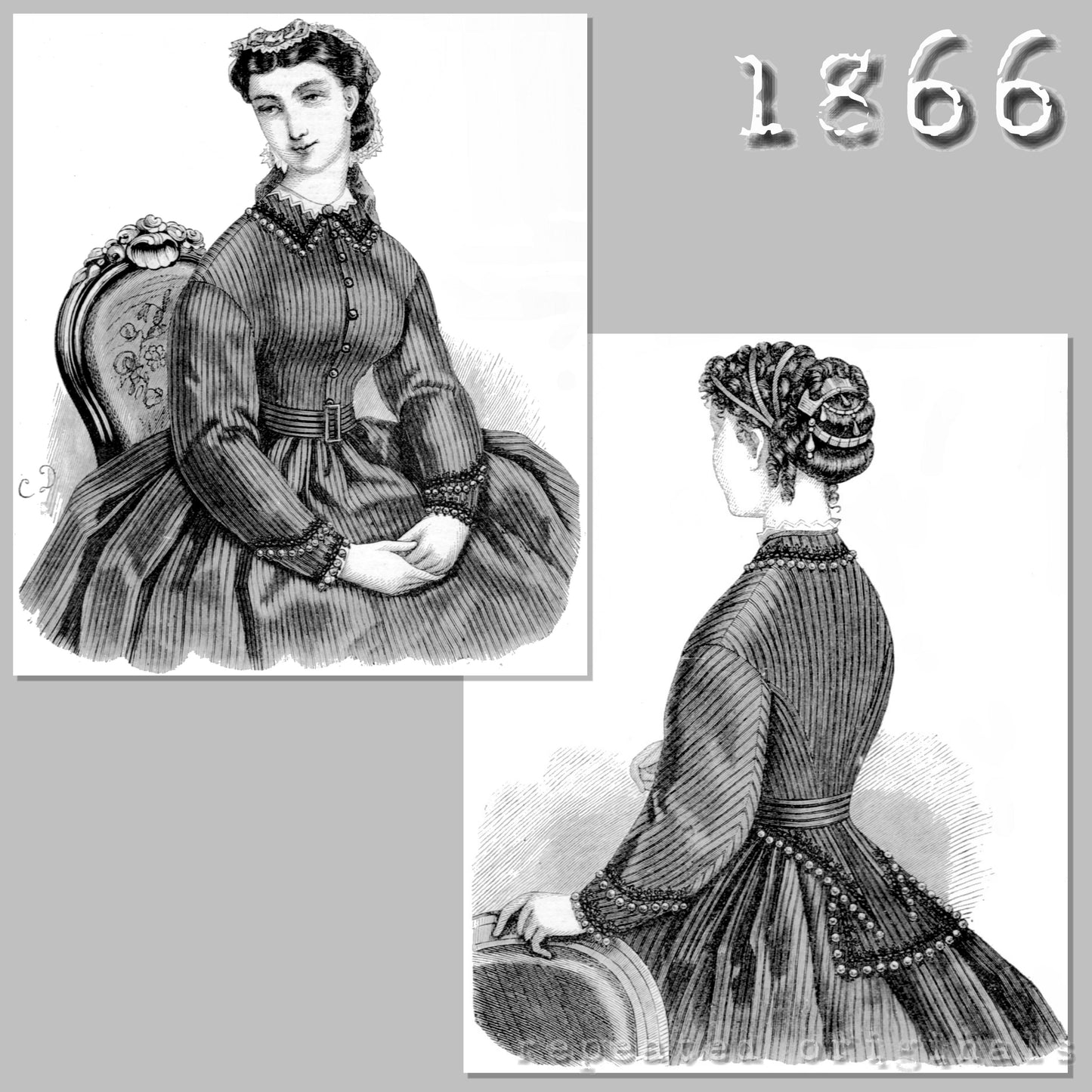 1866 High Waisted Bodice with Basques and Belt Sewing Pattern - INSTANT DOWNLOAD PDF