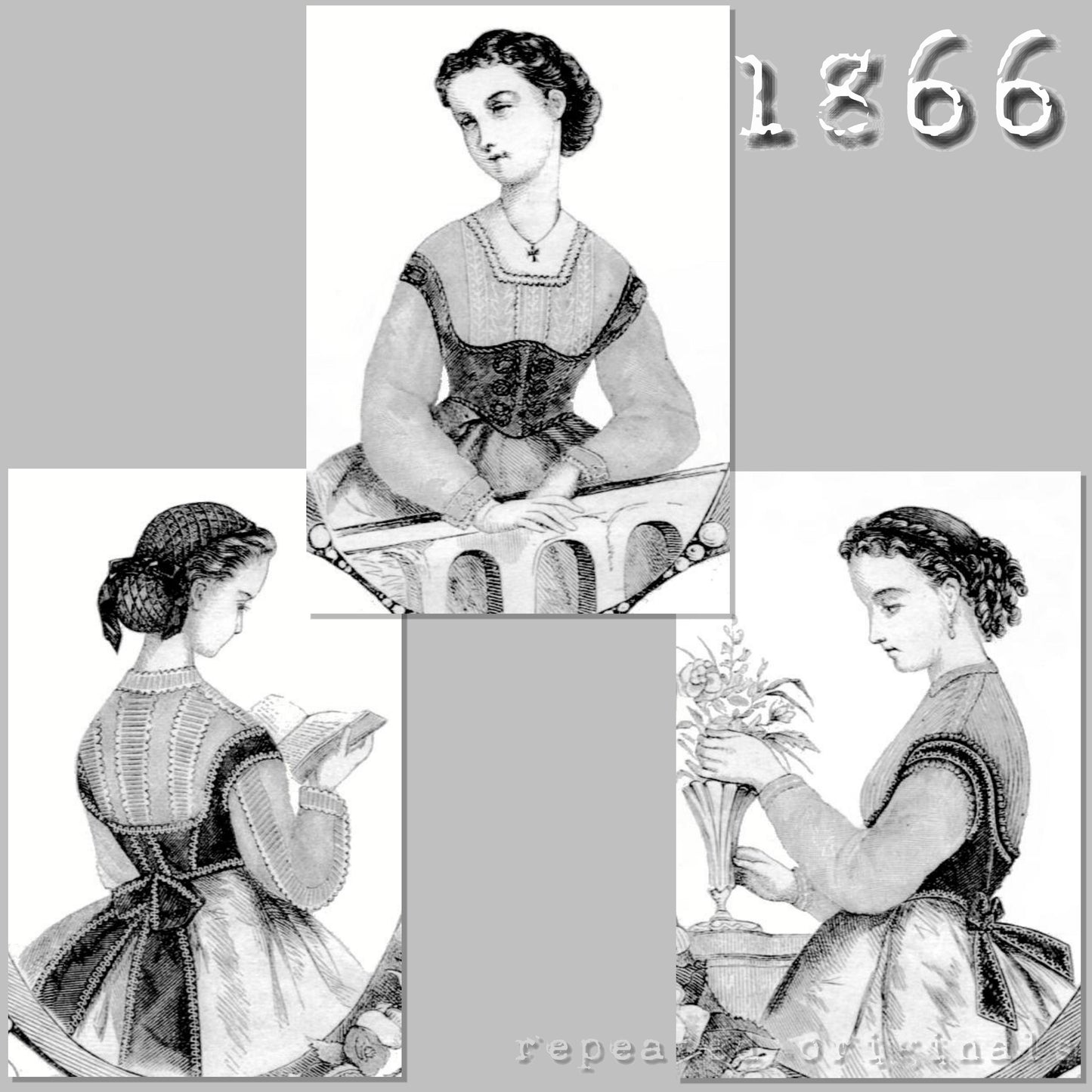 1866 3 Styles of Blouses and Corselets for Girl 12 - 14 years Sewing Pattern - INSTANT DOWNLOAD PDF