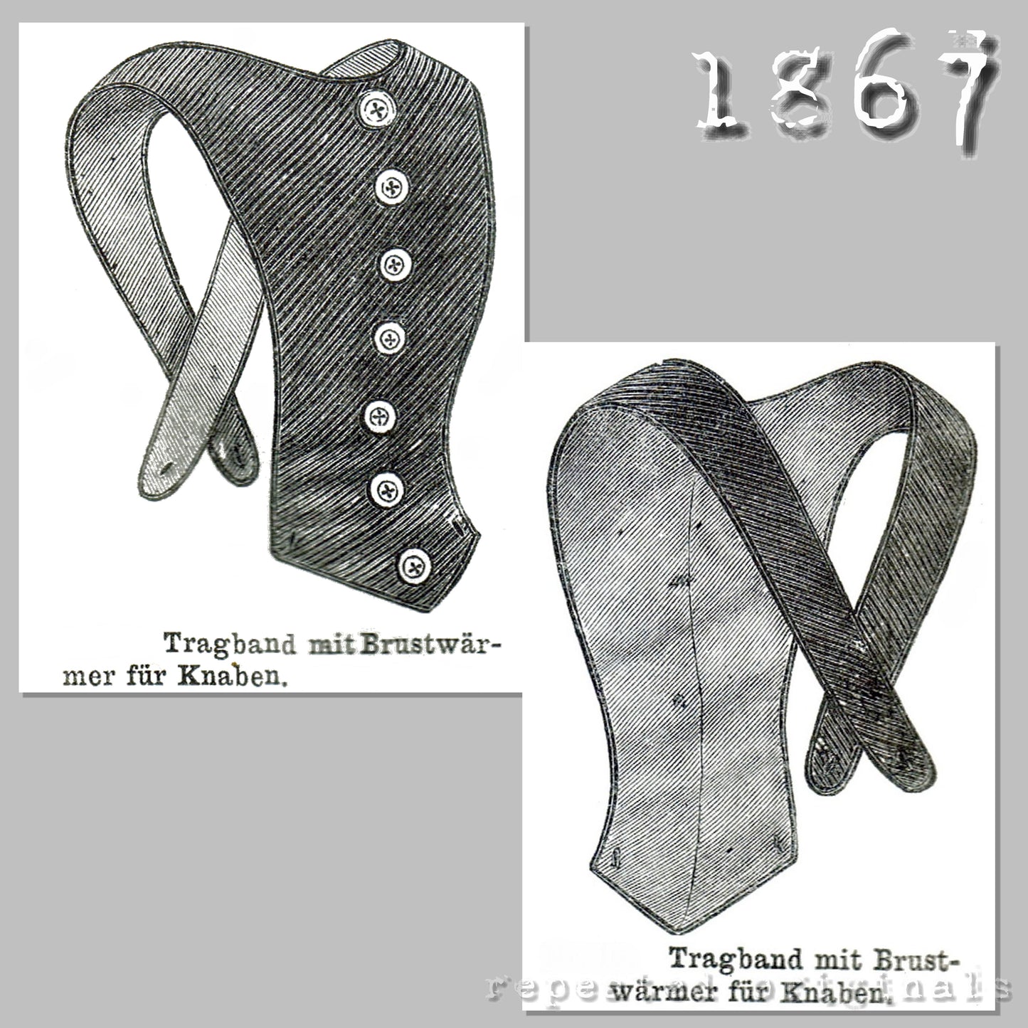 1867 Suspenders with Chest Warmer for Boy Sewing Pattern - INSTANT DOWNLOAD PDF