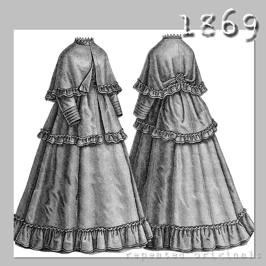 1869 Walking Dress Sewing Pattern - INSTANT DOWNLOAD PDF