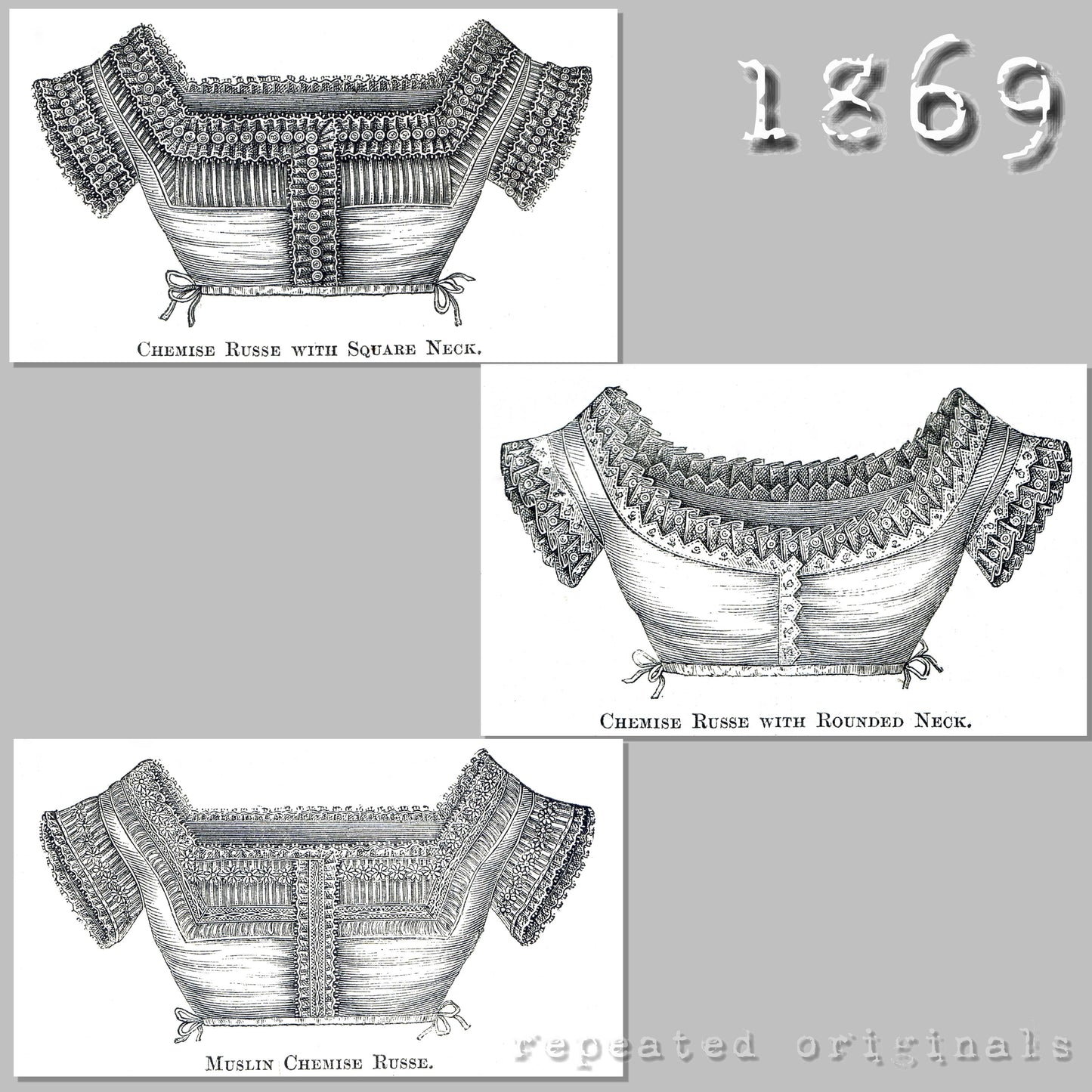 1869 Square Neck Chemise with Variations Sewing Pattern - INSTANT DOWNLOAD PDF