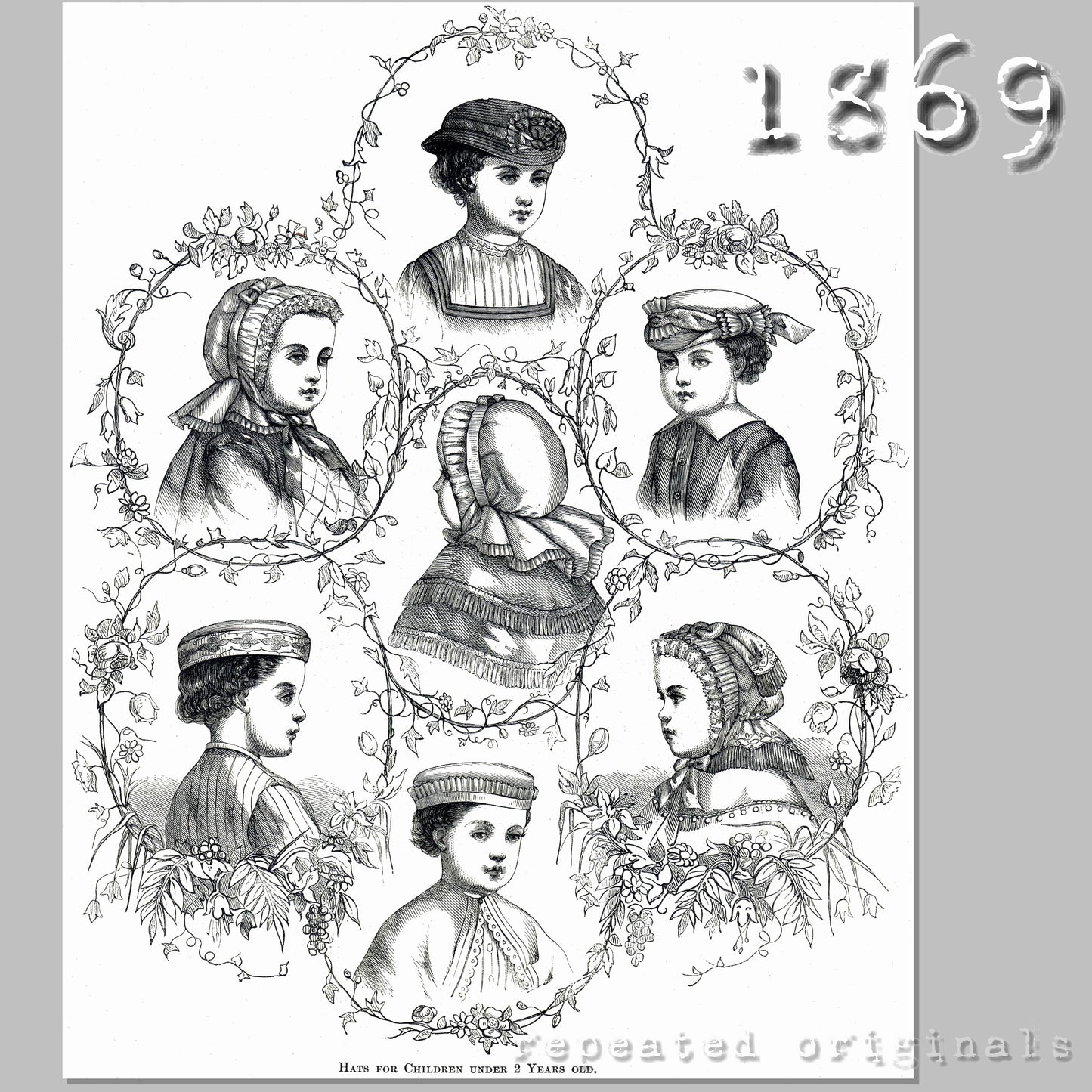 1869 Hats for Children under 2 years Sewing Pattern - INSTANT DOWNLOAD PDF