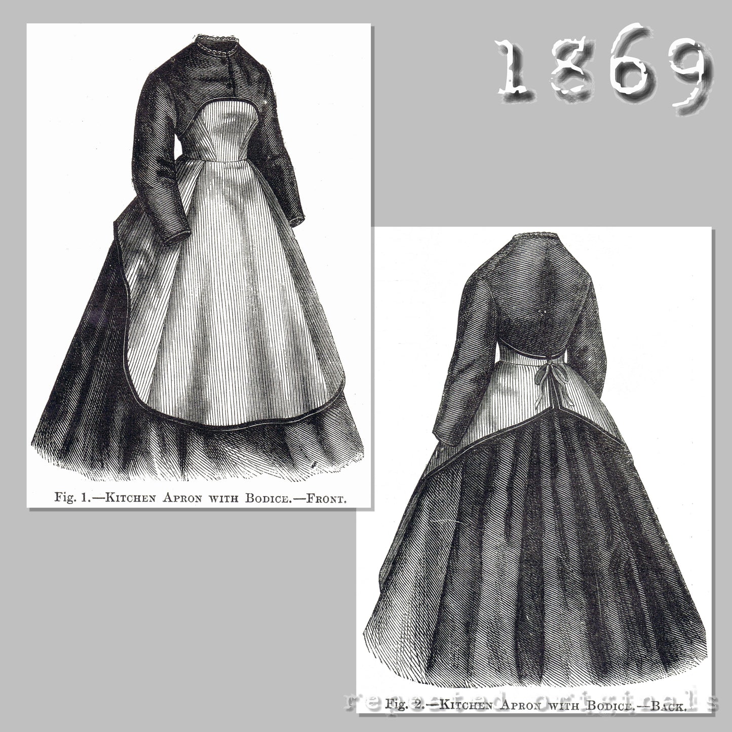 1869 Kitchen Apron and Sleeves Sewing Pattern - INSTANT DOWNLOAD PDF