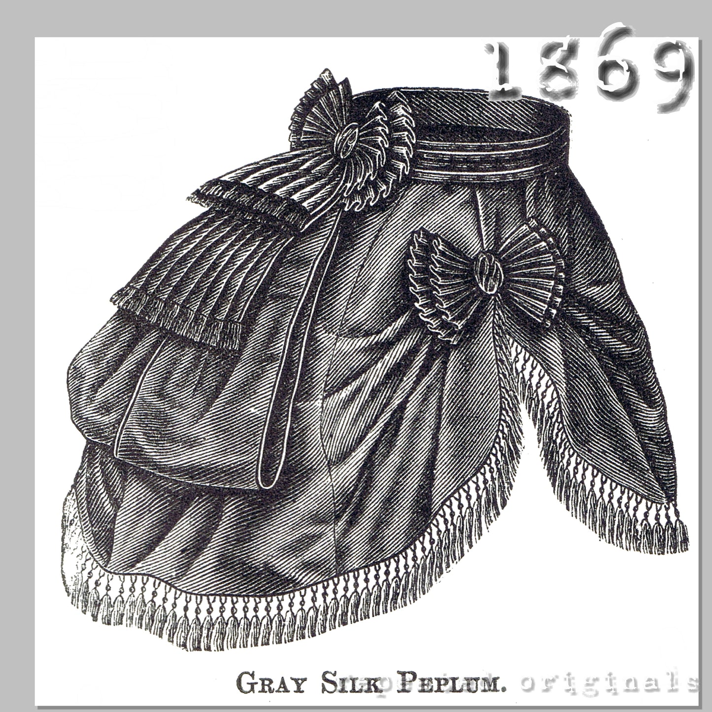 1869 Gray Silk Peplum Sewing Pattern - INSTANT DOWNLOAD PDF