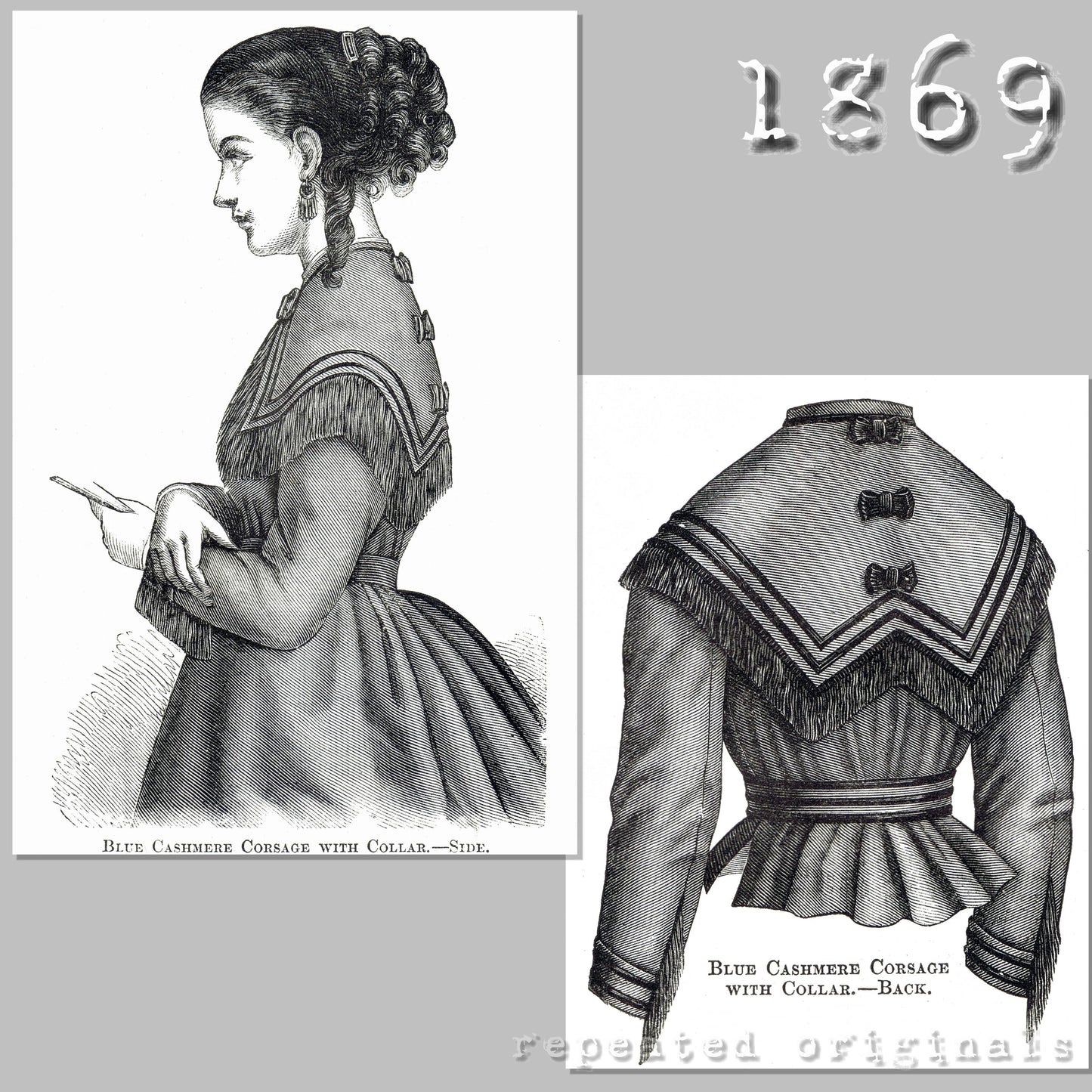 1869 Bodice with Collar Sewing Pattern - INSTANT DOWNLOAD PDF