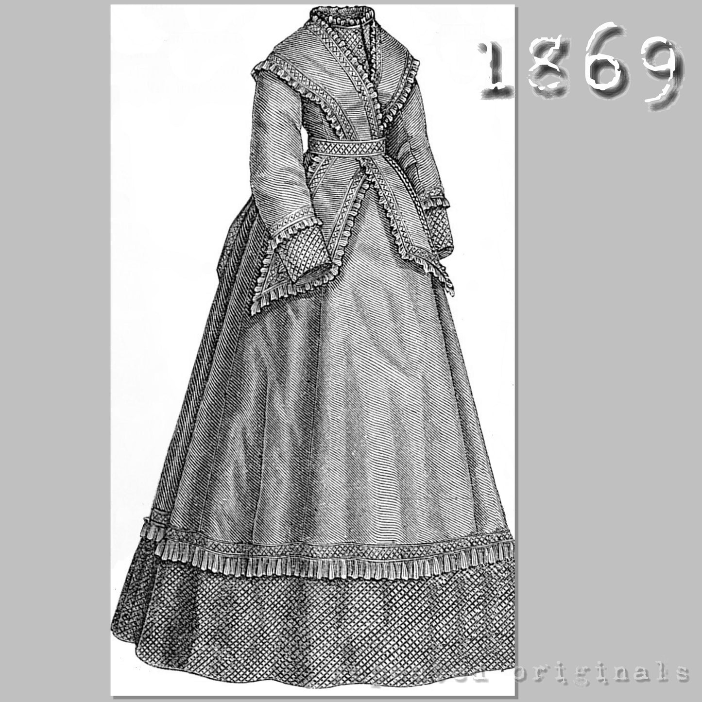 1869 Walking Dress Sewing Pattern - INSTANT DOWNLOAD PDF