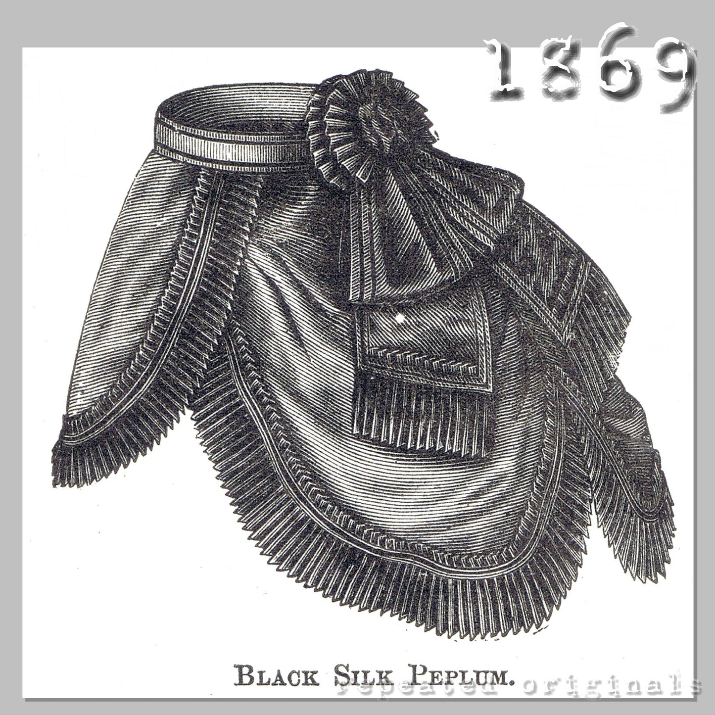1869 Black Silk Peplum Sewing Pattern - INSTANT DOWNLOAD PDF