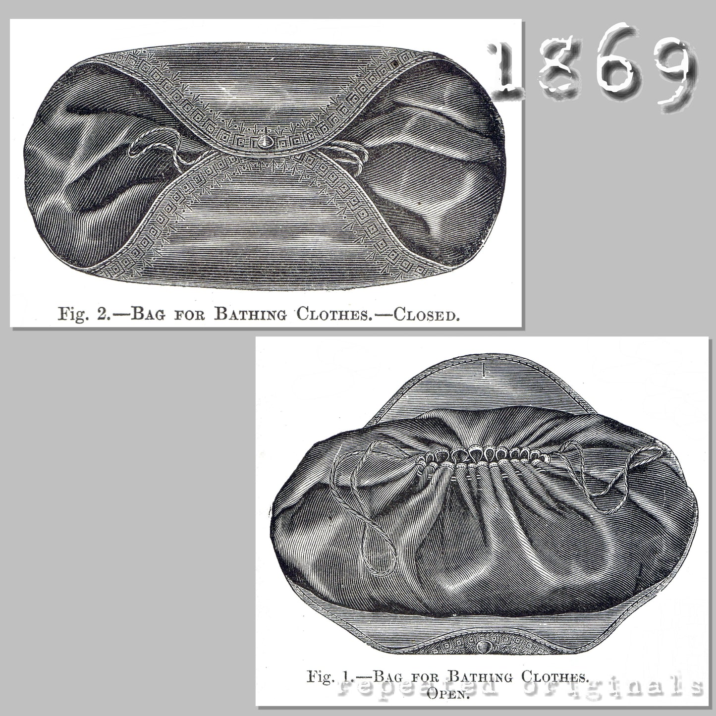 1869 Bathing Suit Bag Sewing Pattern - INSTANT DOWNLOAD PDF