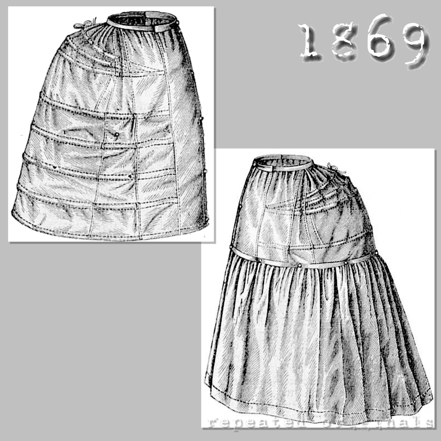 1869 Hoop Skirt with Bustle and Flounce Sewing Pattern - INSTANT DOWNLOAD PDF