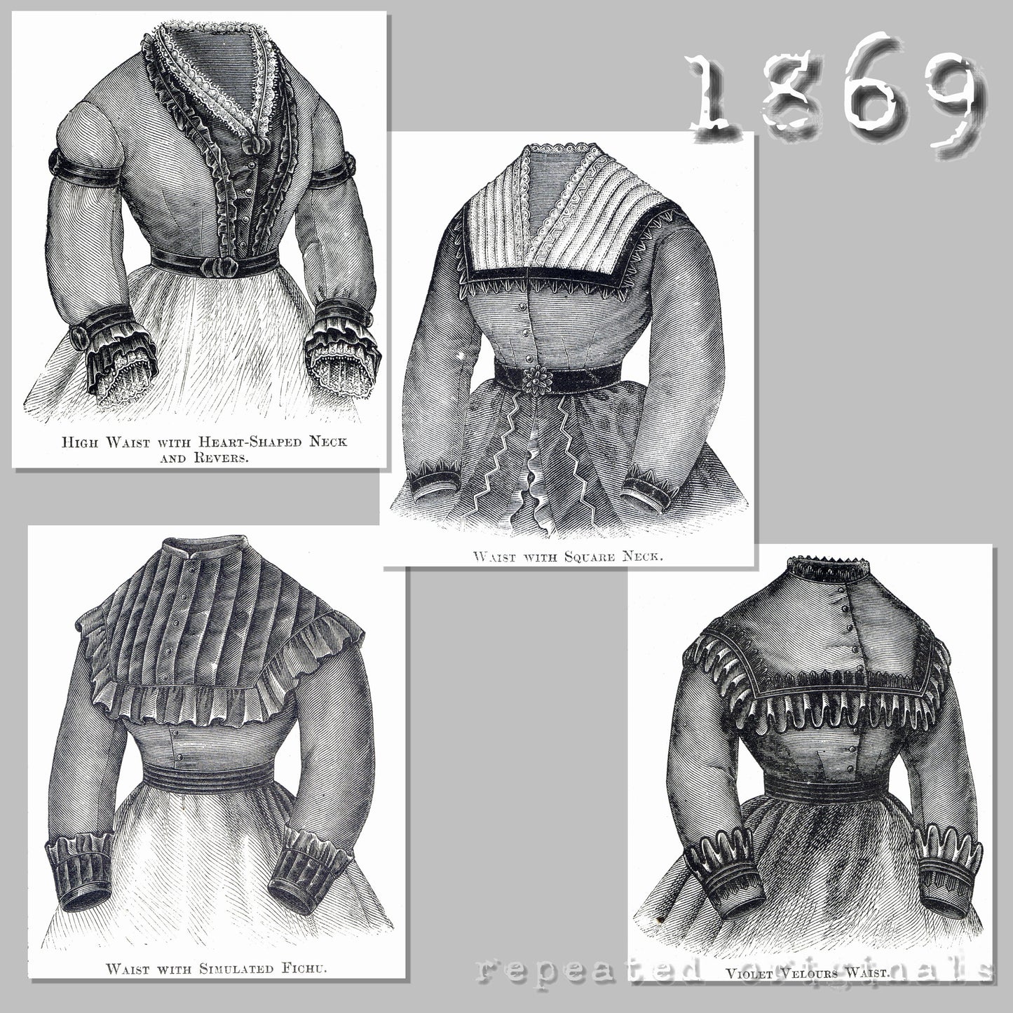1869 High Waist Bodice with Variations Sewing Pattern - INSTANT DOWNLOAD PDF