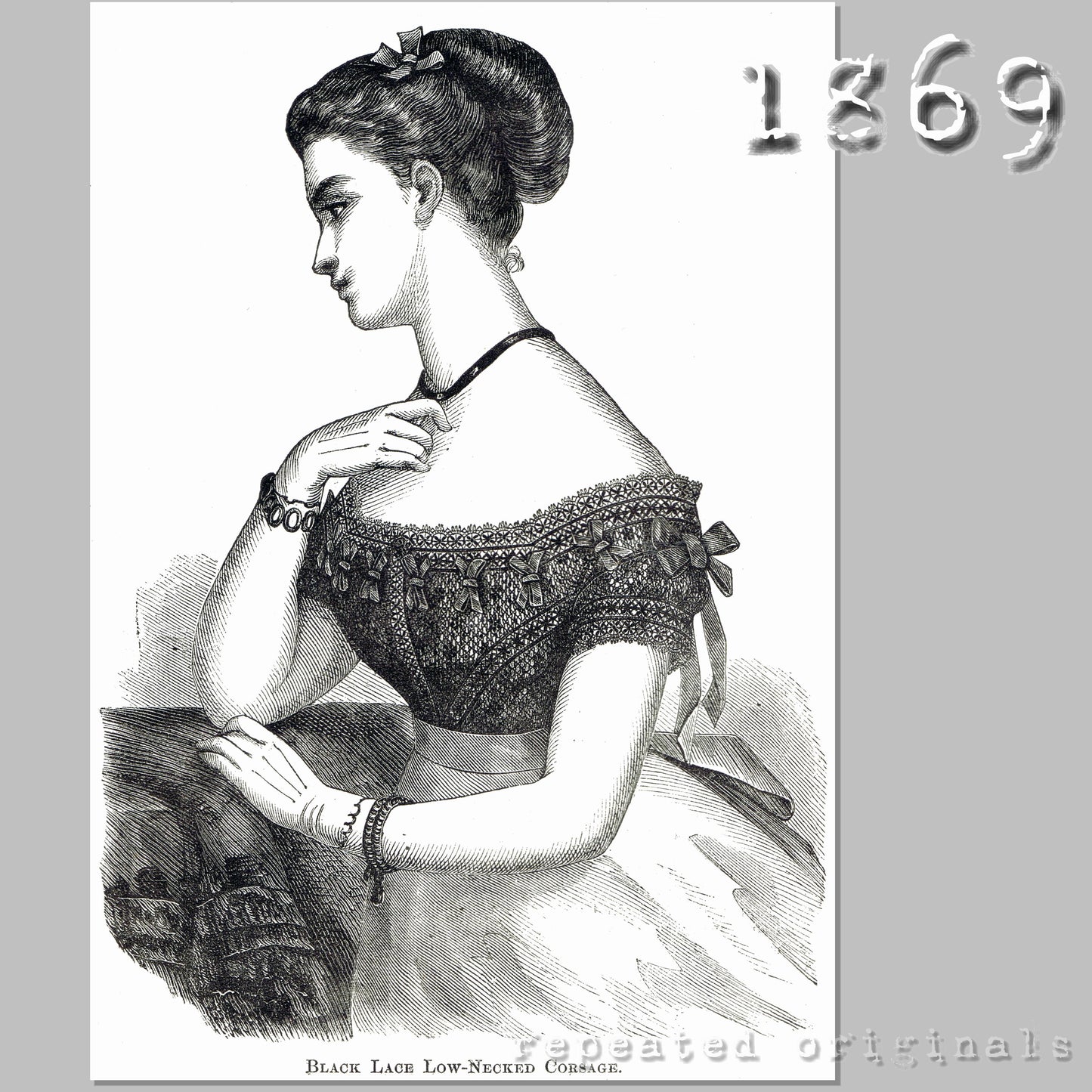 1869 Low Necked Bodice of Black Lace Sewing Pattern - INSTANT DOWNLOAD PDF