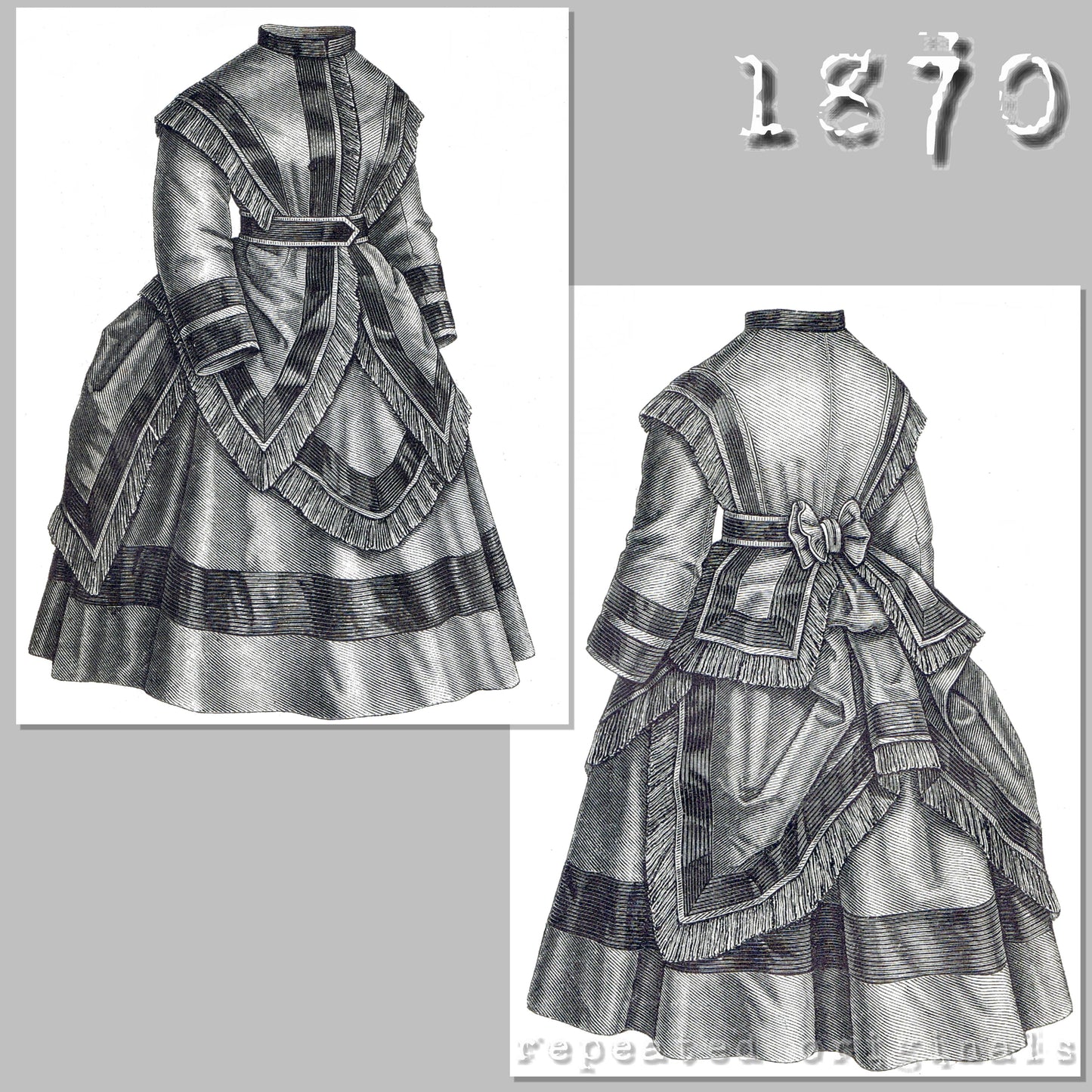 1870 Dress for Girl 10-12 years Sewing Pattern - INSTANT DOWNLOAD PDF