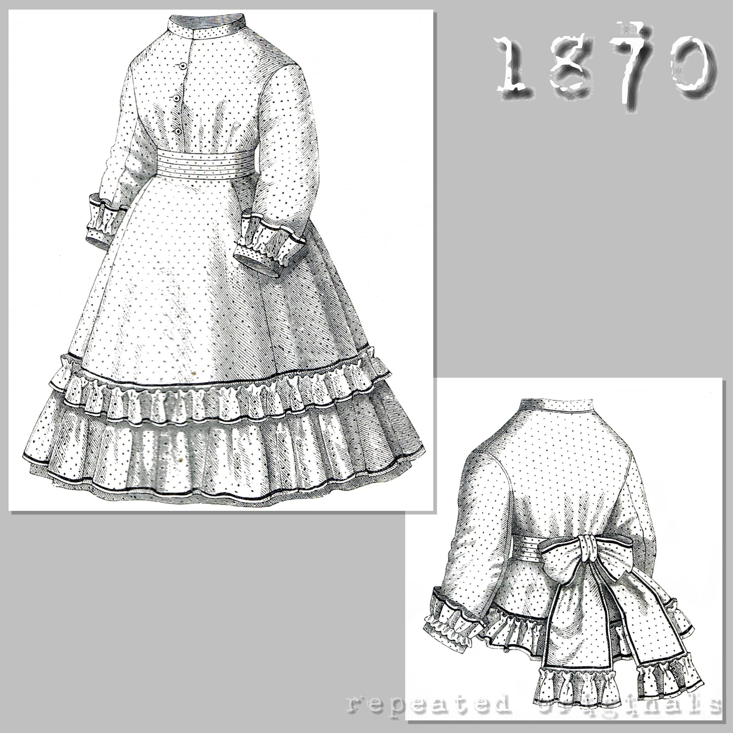 1870 Dress and Paletot for Girl 8 - 10 Years Sewing Pattern - INSTANT DOWNLOAD PDF