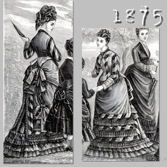 1875 Plain and Striped Dress Sewing Pattern - INSTANT DOWNLOAD PDF