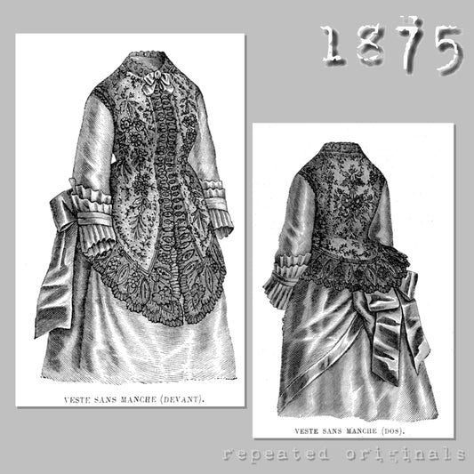 1875 Sleeveless Jacket Sewing Pattern - INSTANT DOWNLOAD PDF